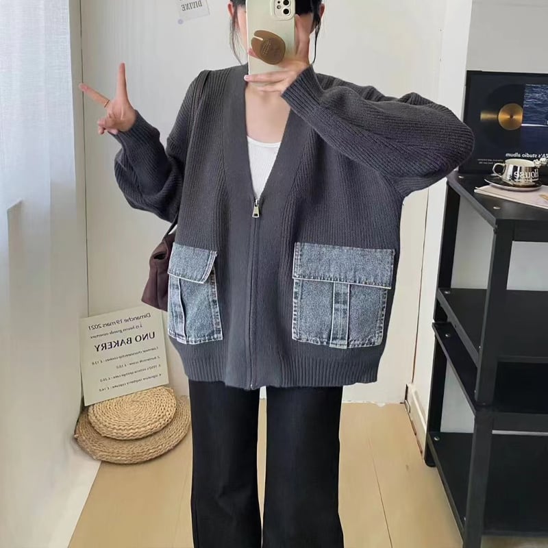 【outer】デニムドッキングニットカーディガン Q7254