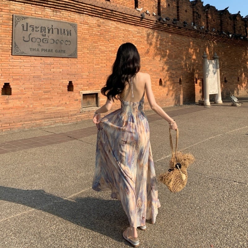 【dress】ホルターネックプリントワンピース　M25157