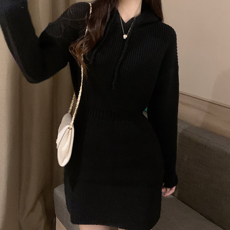 【dress】フード付きニットワンピース　M25351