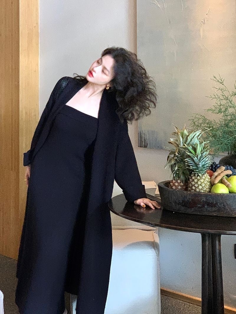 【set】ロング丈カーディガン×ベアトップワンピースセット　N2799