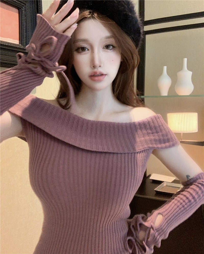 【dress】アームカバー付きニットワンピース　M28327