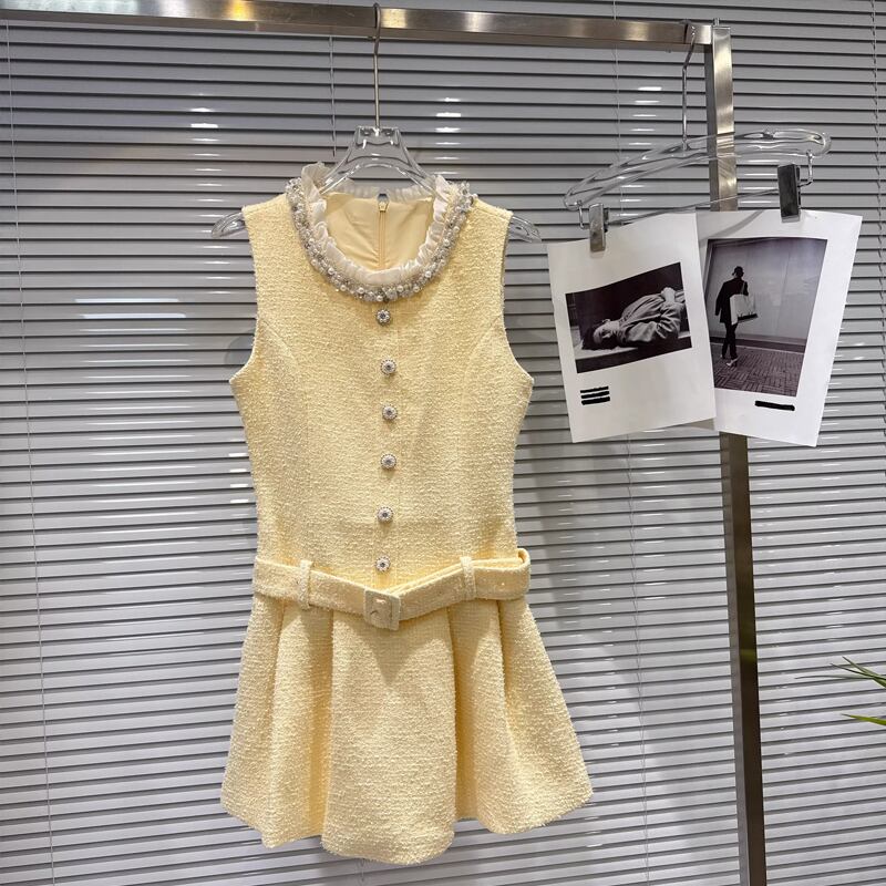 【dress】ツイードレース付きベストワンピース Q7891