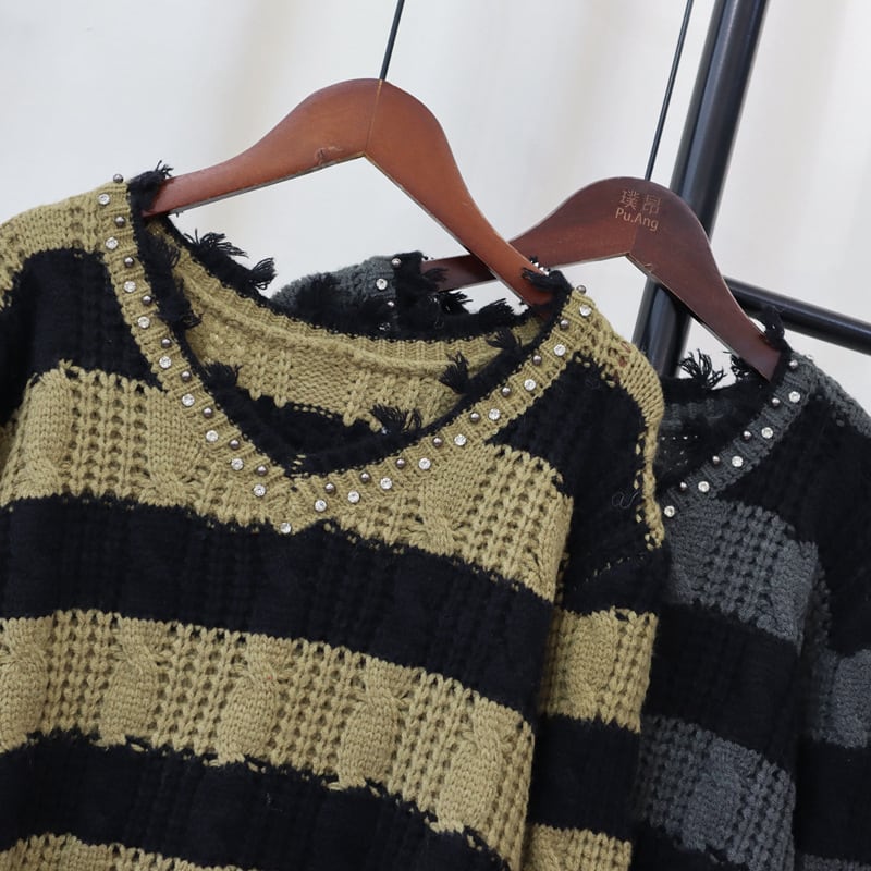 【tops】ボーダー柄ニットセーター　M26031