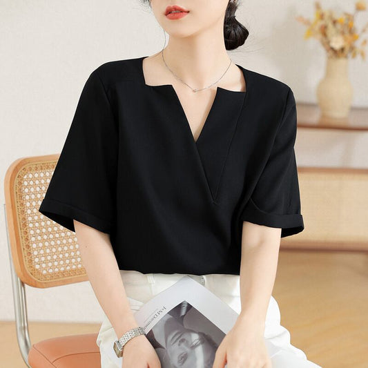 【tops】VネックOL通勤ブラウスG21073