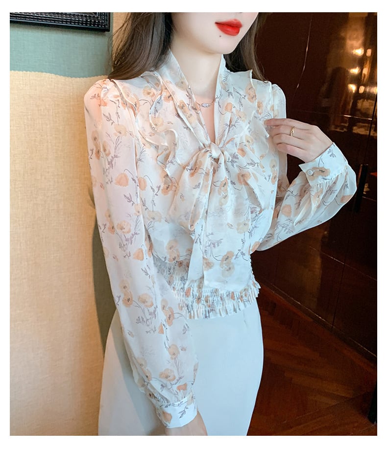 【tops】リボン付きブラウス　M29388