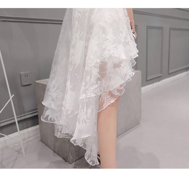 【dress】一目惚れ！ラウンドネックノースリーブ無地メッシュ不規則韓国ファッションワンピースF2299