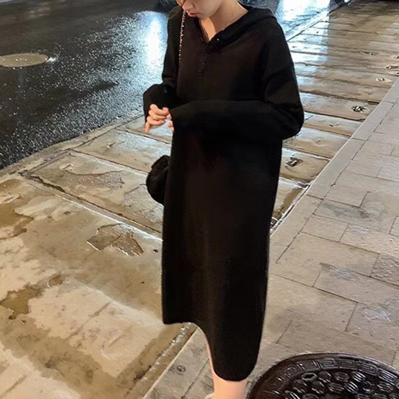 【dress】フード付きニットワンピース　M26936