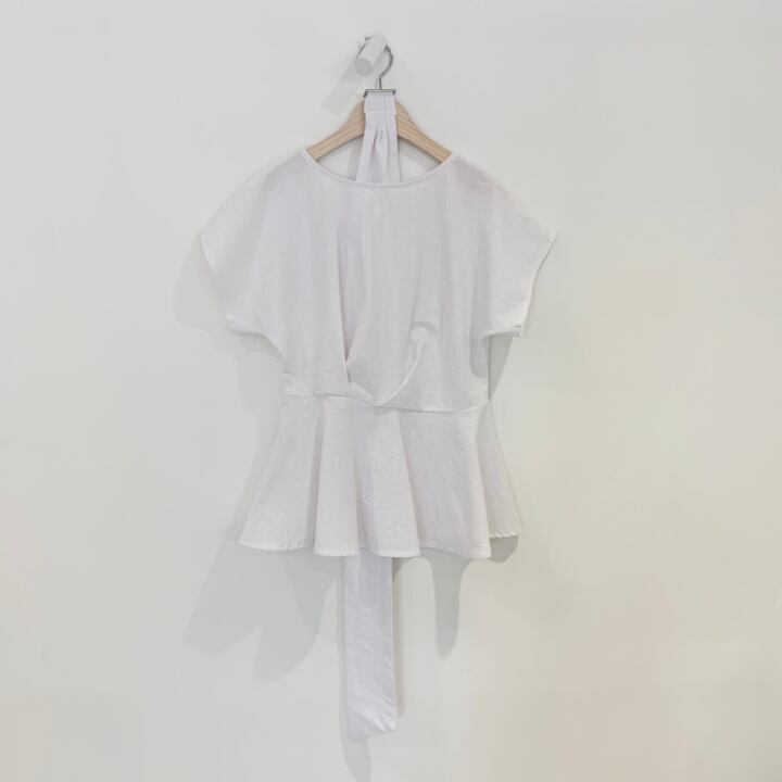 【tops】美人度アップラウンドネック半袖ファッションウェスト絞り無地ブラウスF0019