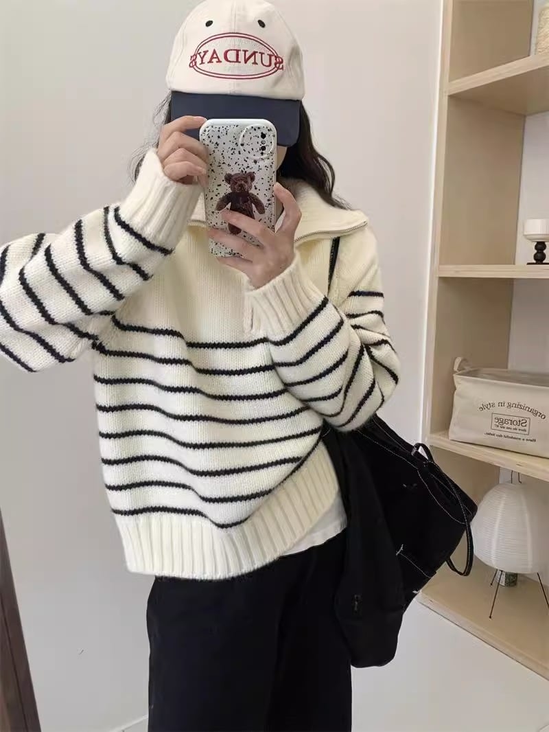 【tops】ボーダー柄ニットセーター　M27250