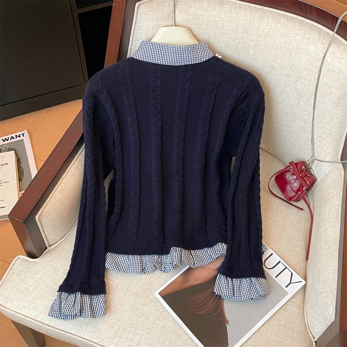 【outer】パールドッキングニットカーデ　M29223