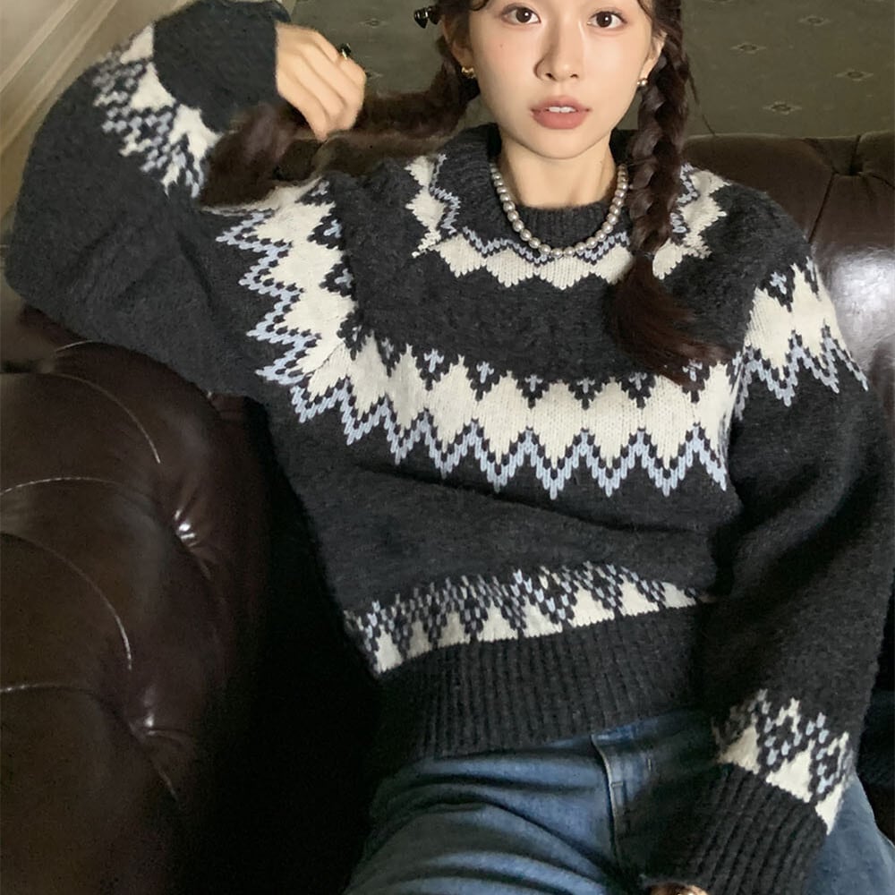 【tops】ジャカードニットセーター　M27128