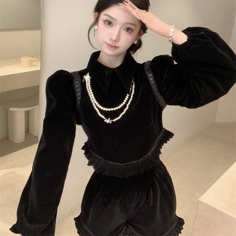 【set】ベルベットトップス×ショートパンツセット　M29464