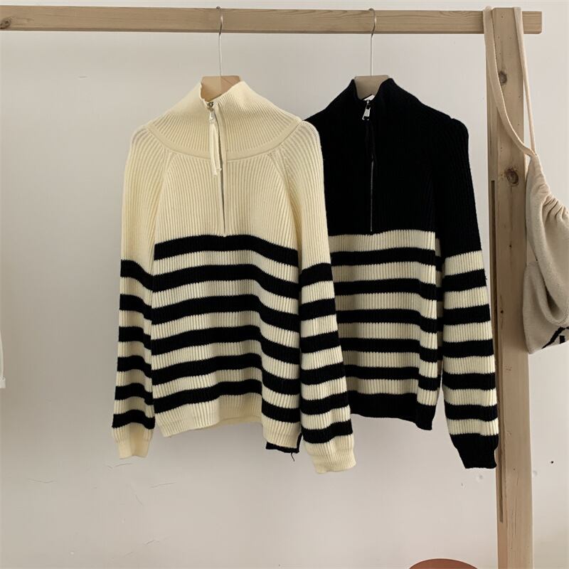 【tops】ボーダー柄ニットセーター　M26978