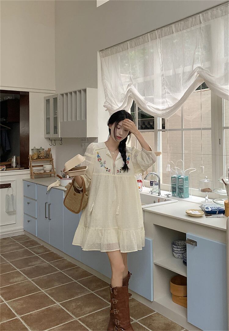 【dress】ランタンスリーブ花柄ワンピース G20348