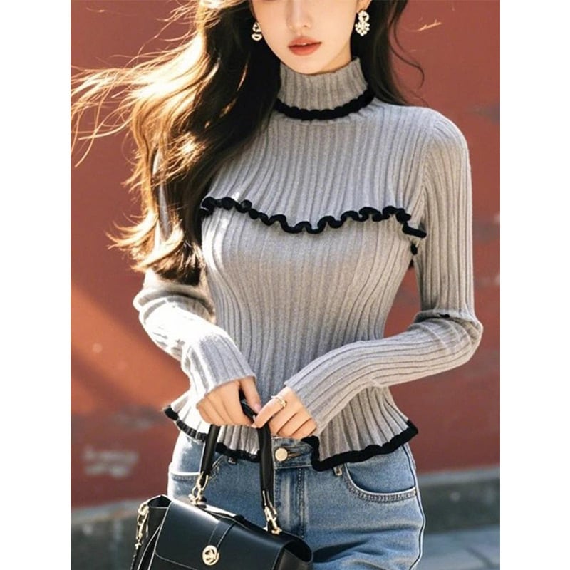 【tops】フリルニットセーター　M29106