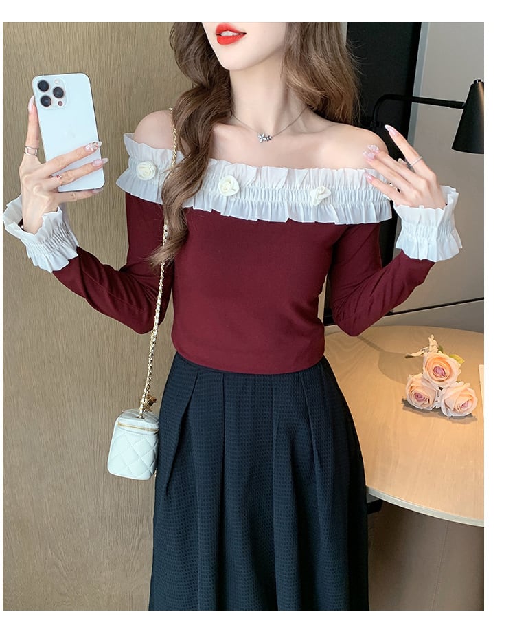 【tops】オフショルダー長袖Tシャツ　M28695
