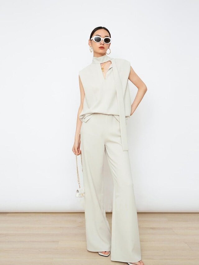 【set】ノースリーブタンクトップ+ガウチョパンツセットアップF7319