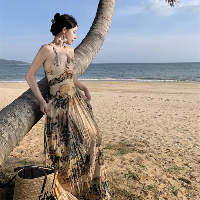 【dress】Vネックプリントワンピース　M24977