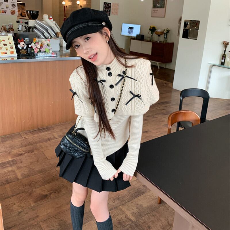 【tops】リボン付きニットトップス　M27620