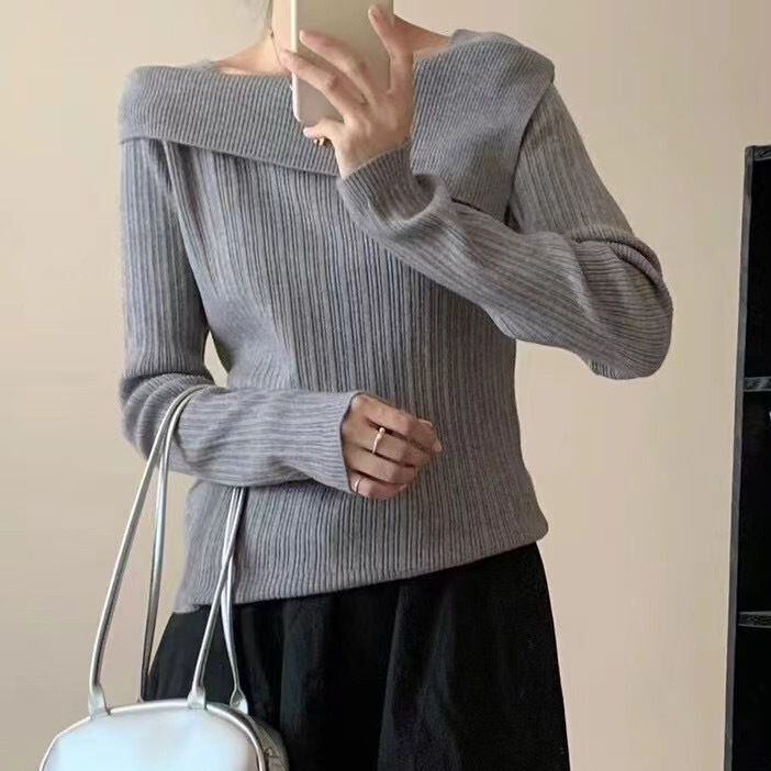 【tops】ボートネックニットトップス　M18096