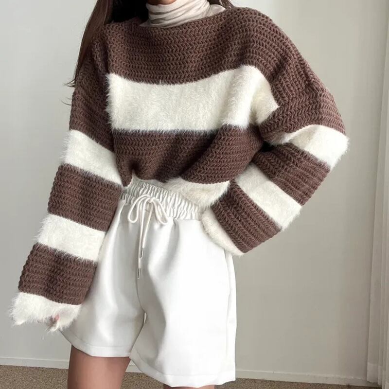 【tops】ボーダー柄ニットセーター　M26908