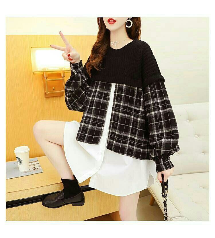 【tops】クルーネックドッキングニットセーター　M18345