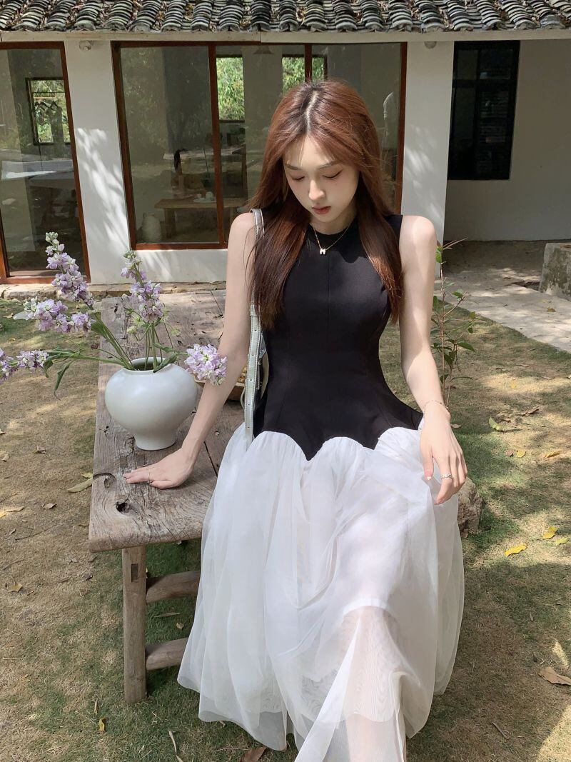 【dress】メッシュ切り替えワンピース G20894