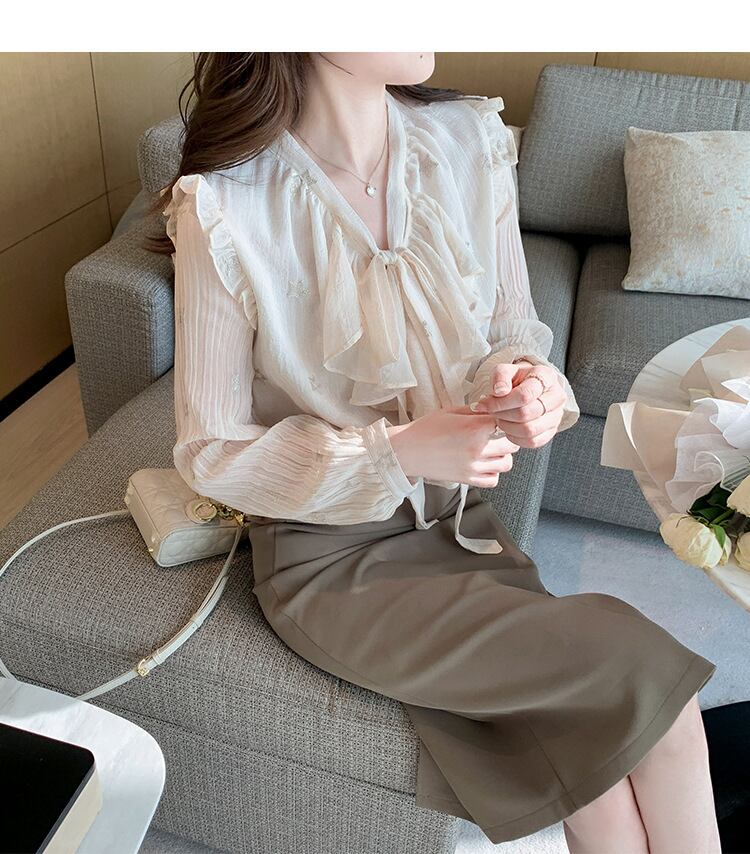 【tops】リボン付きシャツトップス　M28617