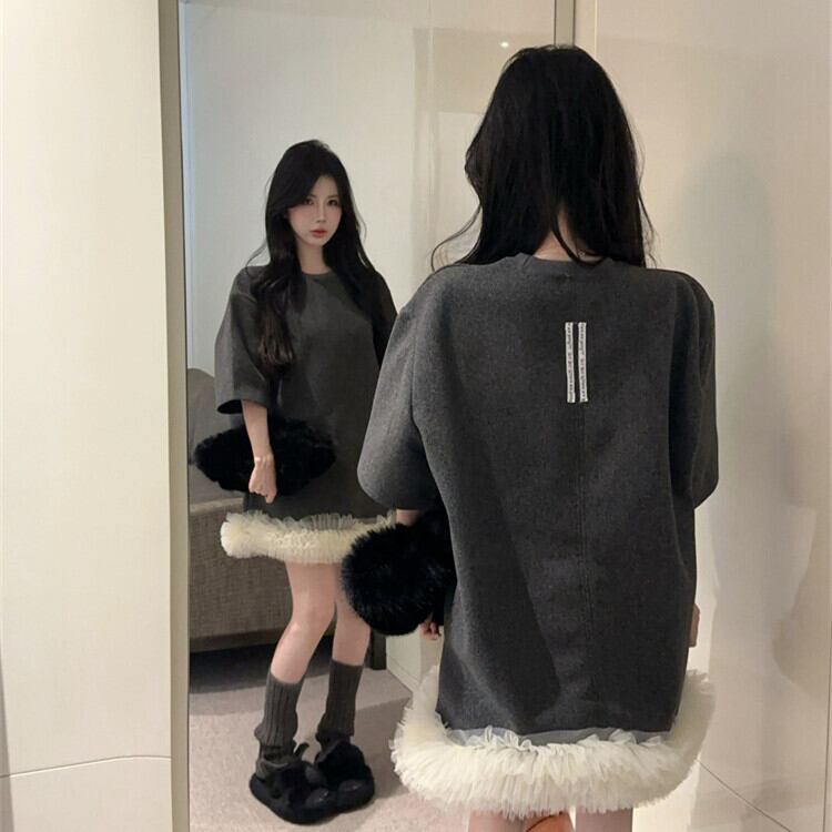 【dress】裹起毛レースドッキングワンピース　M28775