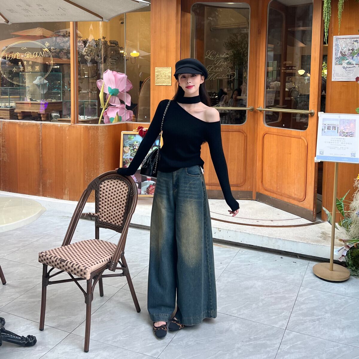 【tops】ワンショルハイネックニットトップス　N2931