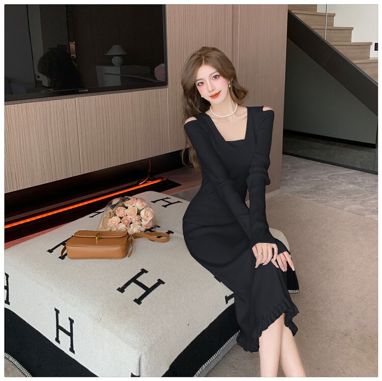 【dress】オフショルダーニットワンピース　M18813