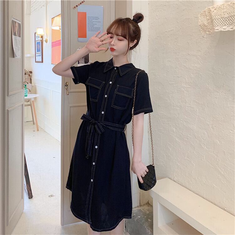 【dress】INS風ファッションPOLOネック 夏着痩せデニムワンピース G0682