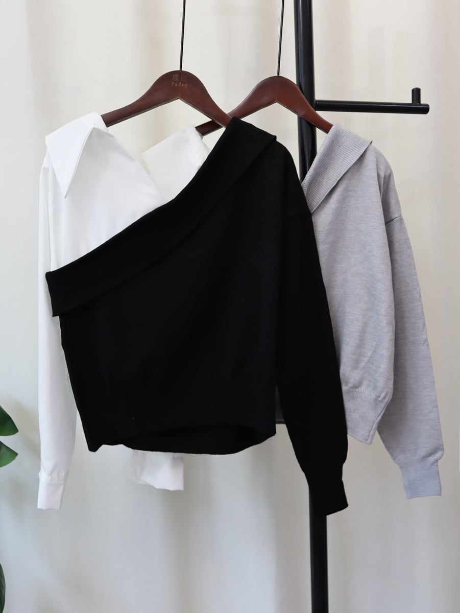 【tops】シャツ切り替えニットセーター　M26292