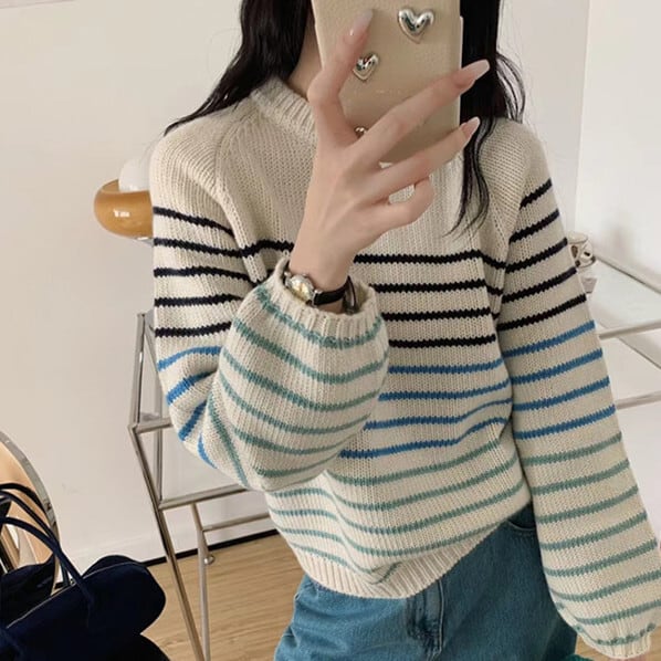 【tops】ボーダー柄ニットセーター　M28749