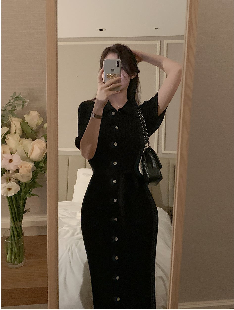 【dress】POLOネックニットワンピースF7416