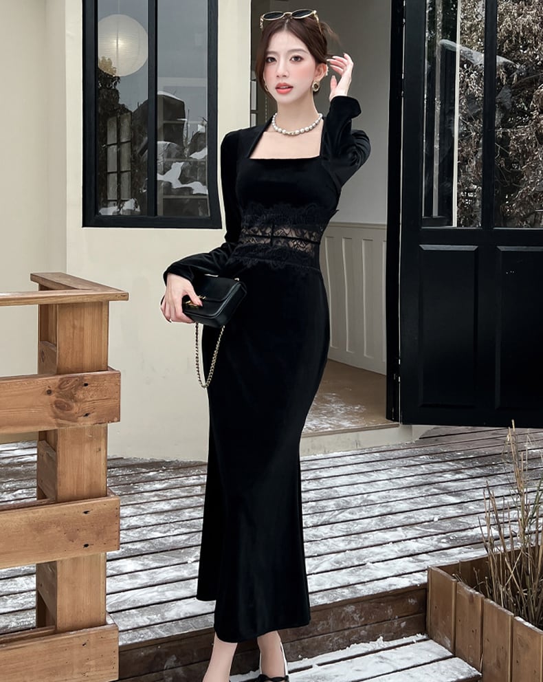 【dress】レースドッキングマーメイドワンピース Q7287