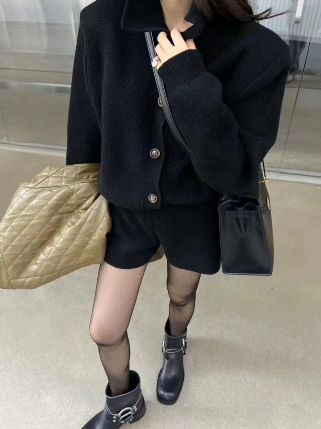 【set】ニットカーデ×ショートパンツセット　M25552
