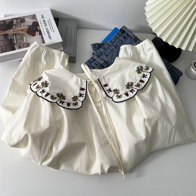 【tops】刺繍シャツブラウス　M29907