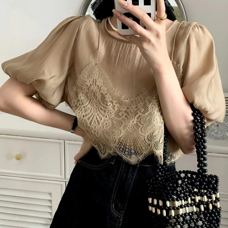 【tops】レース切り替えトップス　M24462