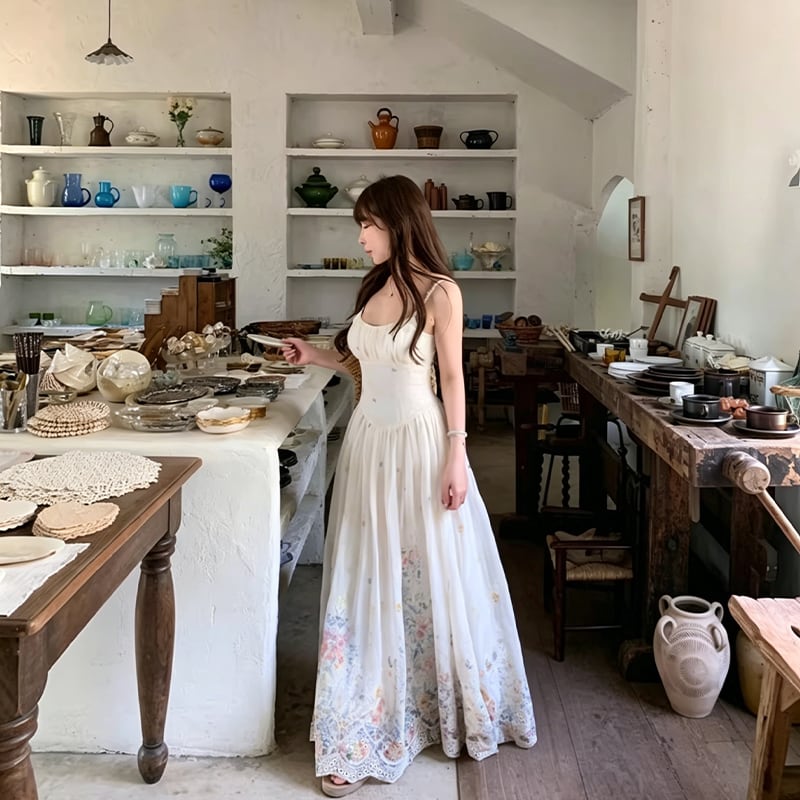 【dress】カラフルフラワーロングキャミワンピース Q8471