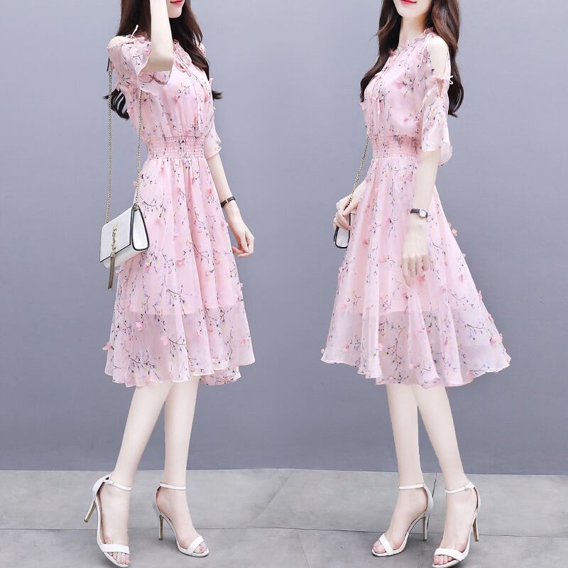 【dress】韓国風好感度100％気質満点シフォンスウィート花柄ワンピース