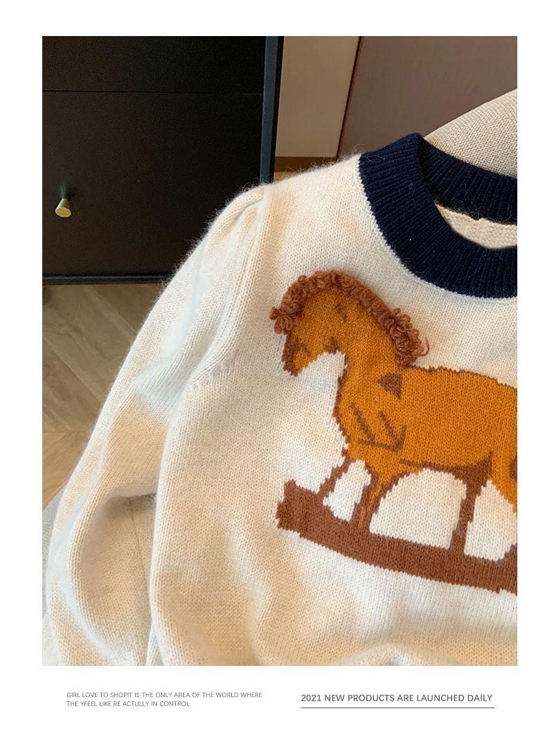 【tops】犬柄ニットセーター　M26405