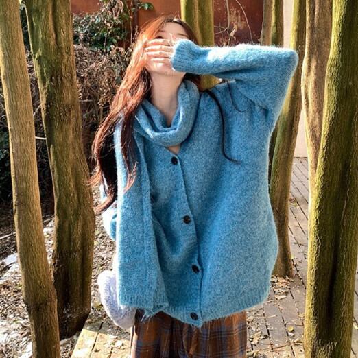 【outer】ニットカーデマフラー付き　M27338