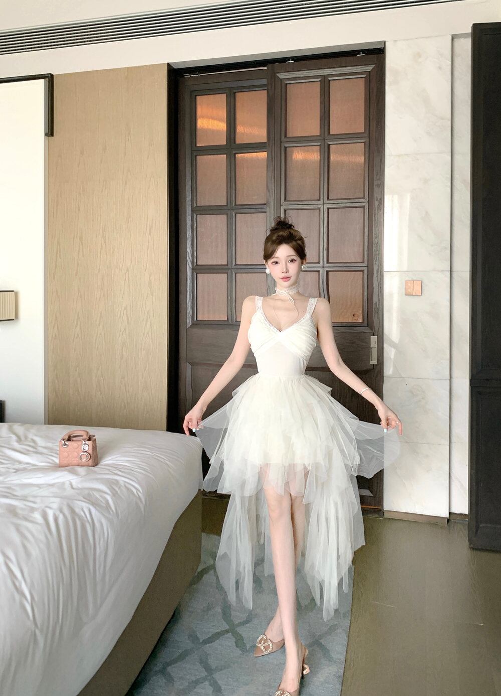 【dress】イレヘムチュールキャミワンピース Q7575