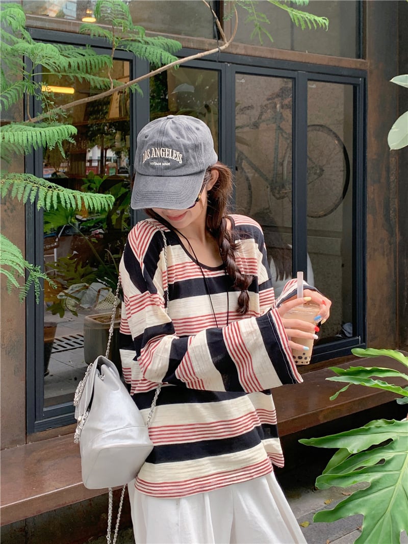 【tops】ボーダー柄長袖Tシャツ　M25169