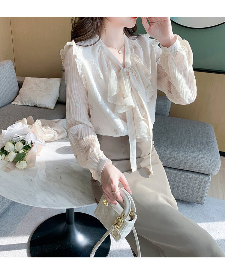 【tops】リボン付きシャツトップス　M28617