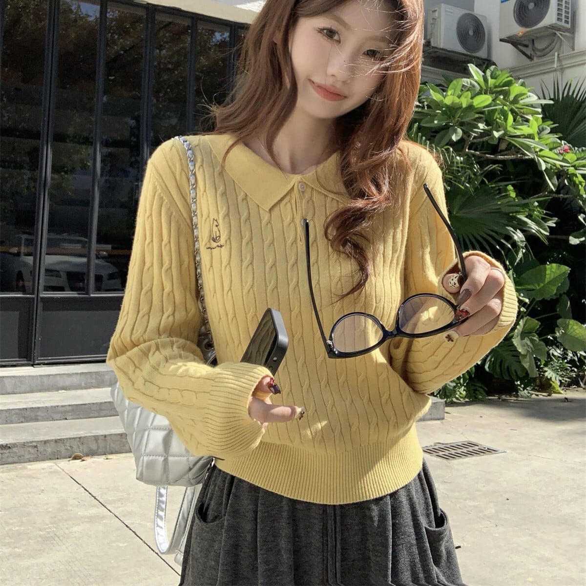 【tops】折り襟ニットセーター　M27358