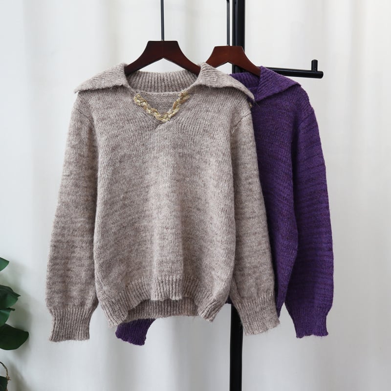 【tops】折り襟ニットセーター　M28374