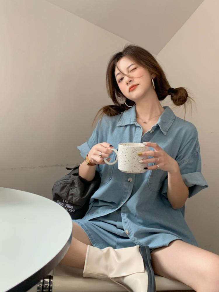 【set】デニムブラウス+ショートパンツ２点セットG21288