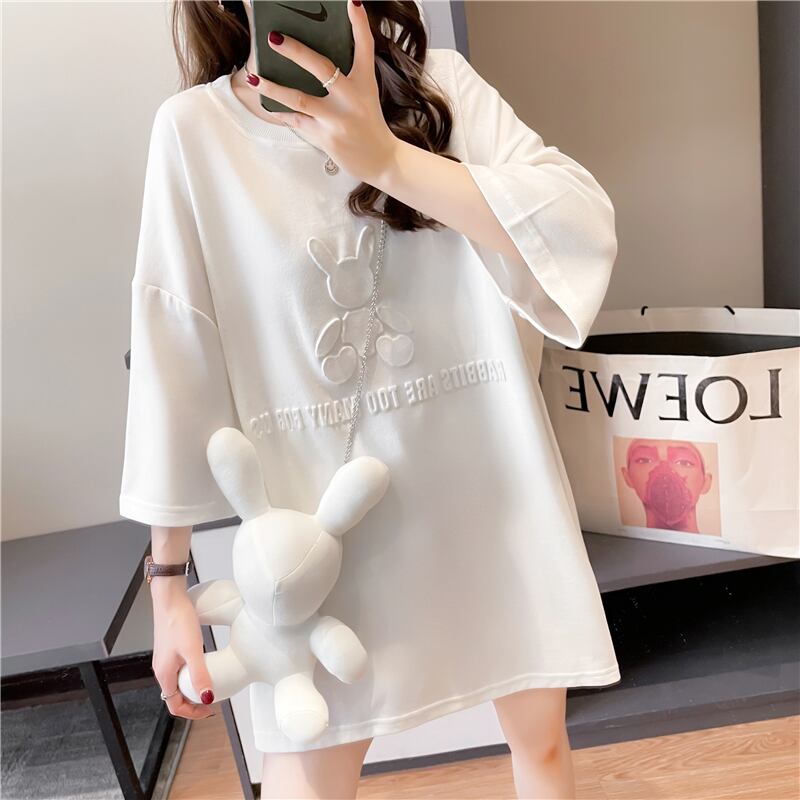 【tops】清新合わせやすい3色ラウンドネック半袖着回しゆったりTシャツF0311